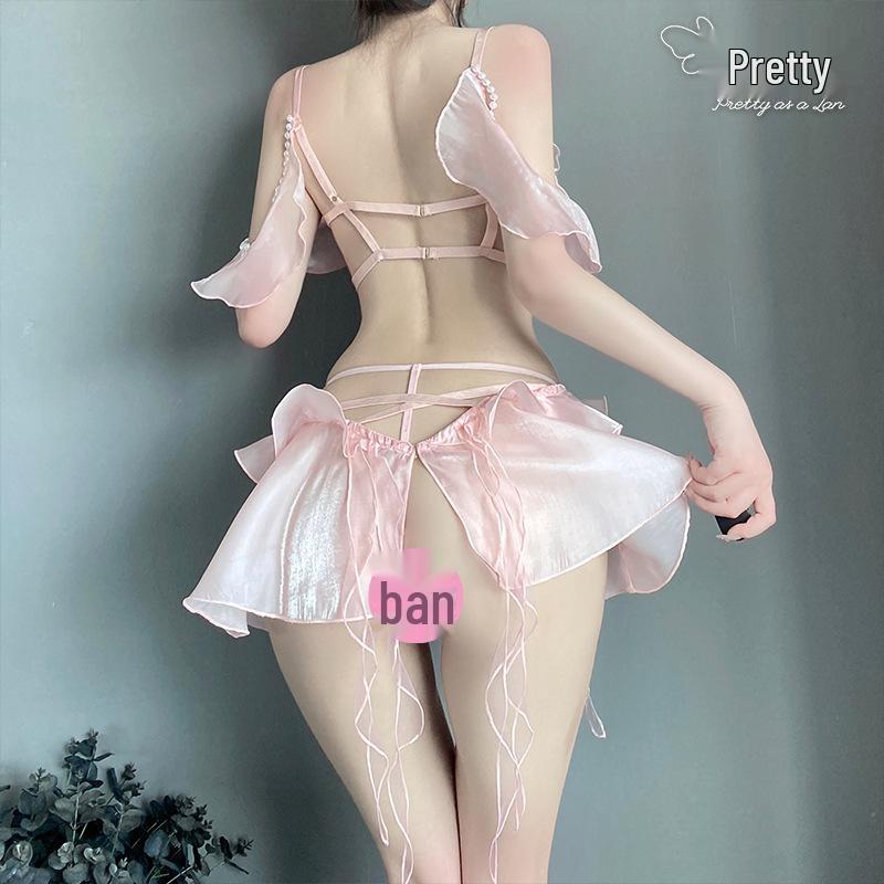 Ruo Lan Backless Pearl Sparkle Butterfly Lingerie Set 9224