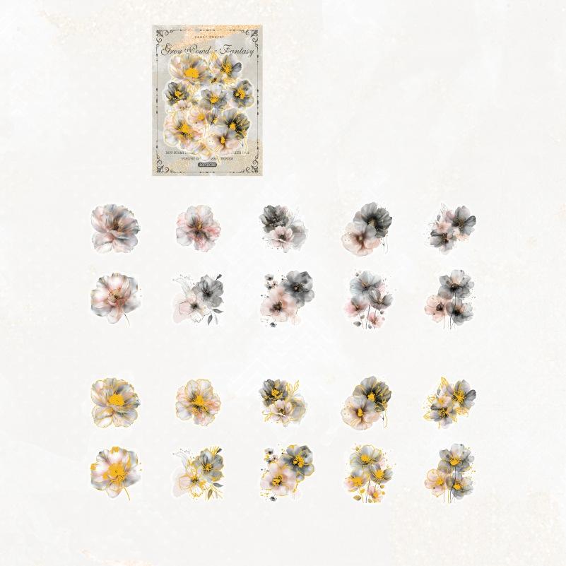 

20pcs/pack Stamping Flower Stickers PET Materials Collage Junk Journal DIY Scrapbooking Supplies Aesthetics Decor