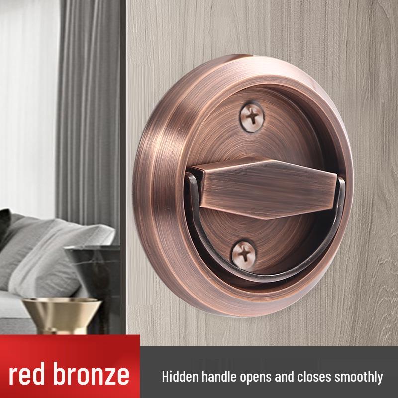 No-Drill Stainless Steel Hidden Door Pull Handle with Lock - Invisible Round Sliding Ring for TV Background Wall