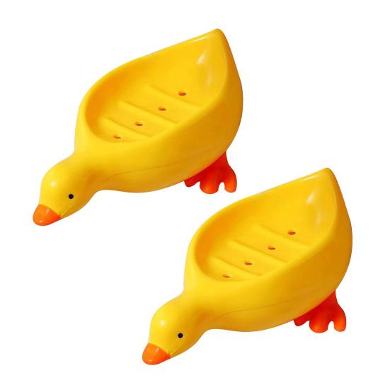 2Pcs Soap Dish Self-draining Design Easy To Clean Cartoon Duck