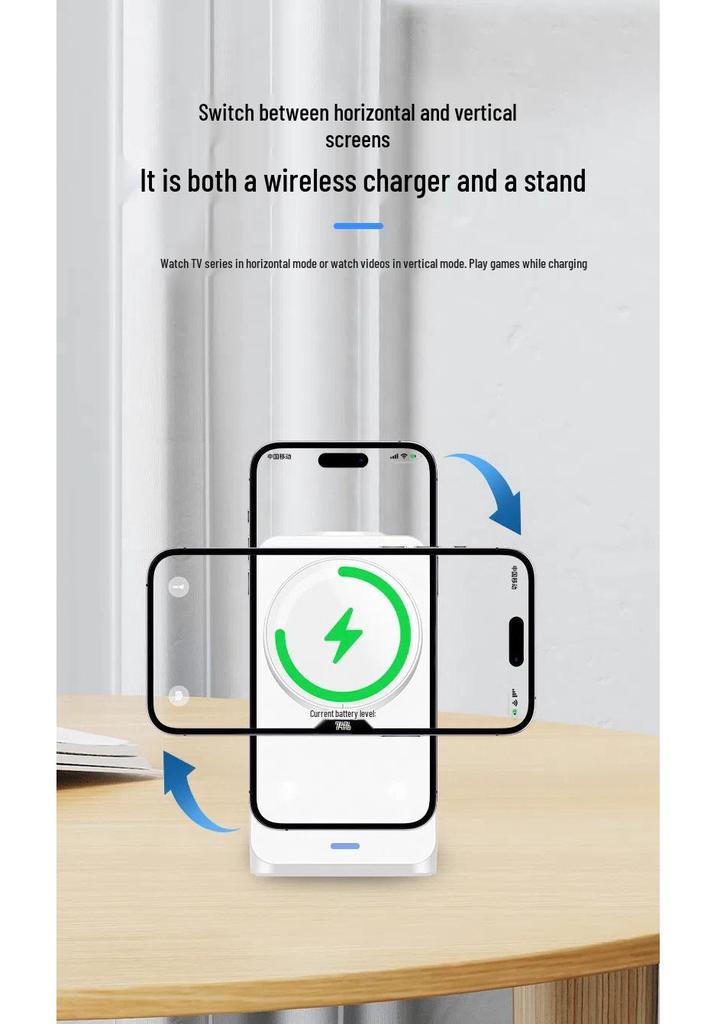 15W Magnetic Wireless Charger & Phone Holder: Compatible with Apple Earphones, Multifunctional 3-in-1 Charging Base
