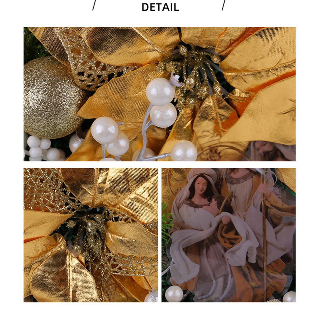 Christmas Glowing Golden Oil Lamp Wreath, Door Hanging Christmas Window Christmas Wreath Decorations