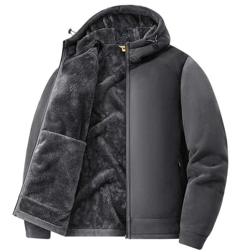 Winter fleece clothes men's and women's autumn and winter new hooded cardigan jacket thickened fleece thermal jacket hooded