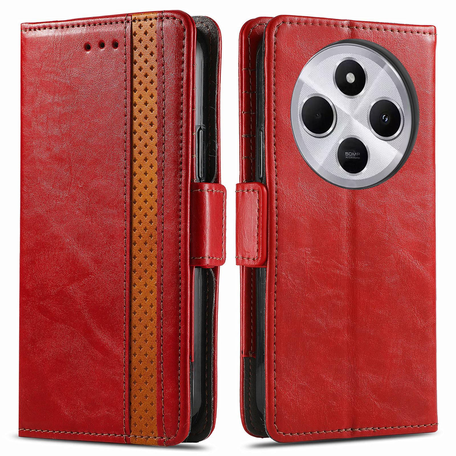

For Xiaomi Redmi 14C 4G/14R 5G/Poco C75 4G Phone Cases CASENEO PU Leather Cover Stand with RFID Blocking Wallet Red