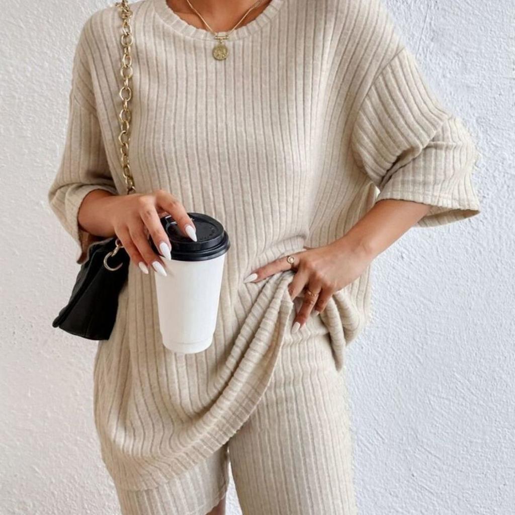 Fashion Casual Solid Color Spring And Autumn Knitted Loose Women's Thin Shorts New Two-piece Suit