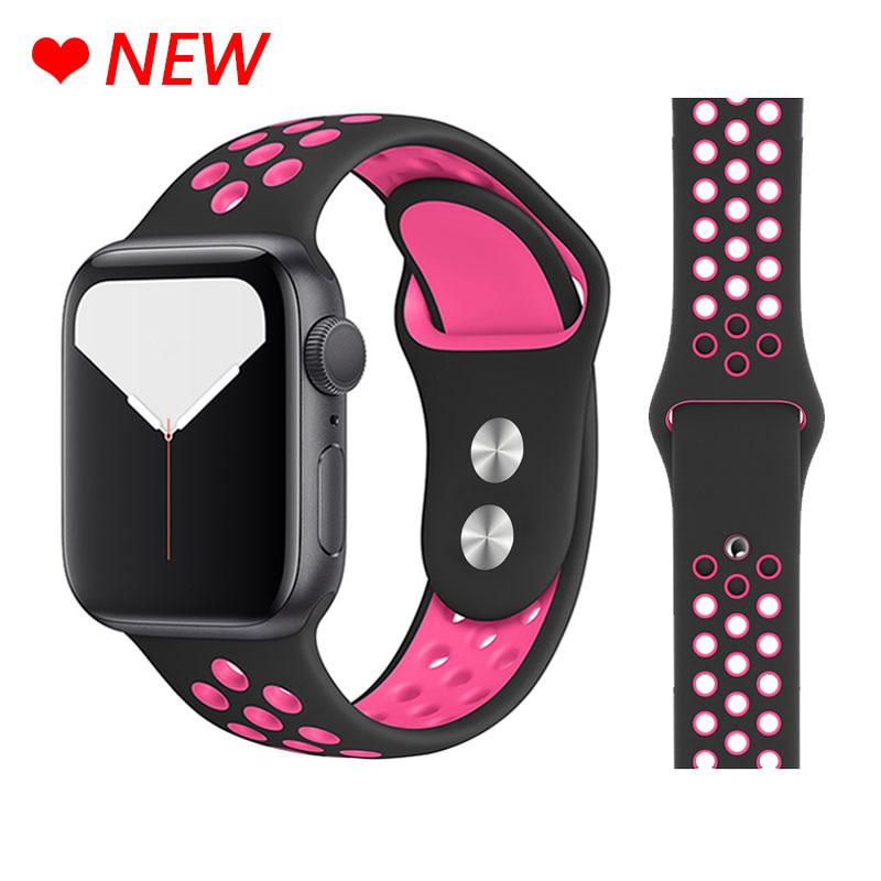 Neues atmungsaktives Silikon-Sportarmband für Apple Watch 5, 4, 3, 2, 1, 42 mm, 38 mm, Gummiarmband, Armbänder für Iwatch 5, 4, 3, 40 mm, 44 mm