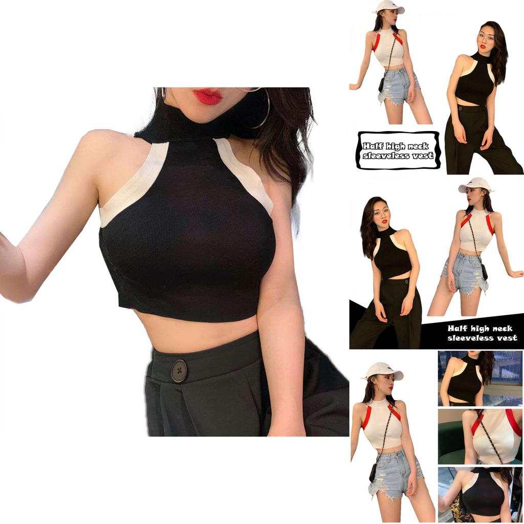 Fashion Color Womens Blocking Sleeveless Strapless Sexy Camisole Knitted
