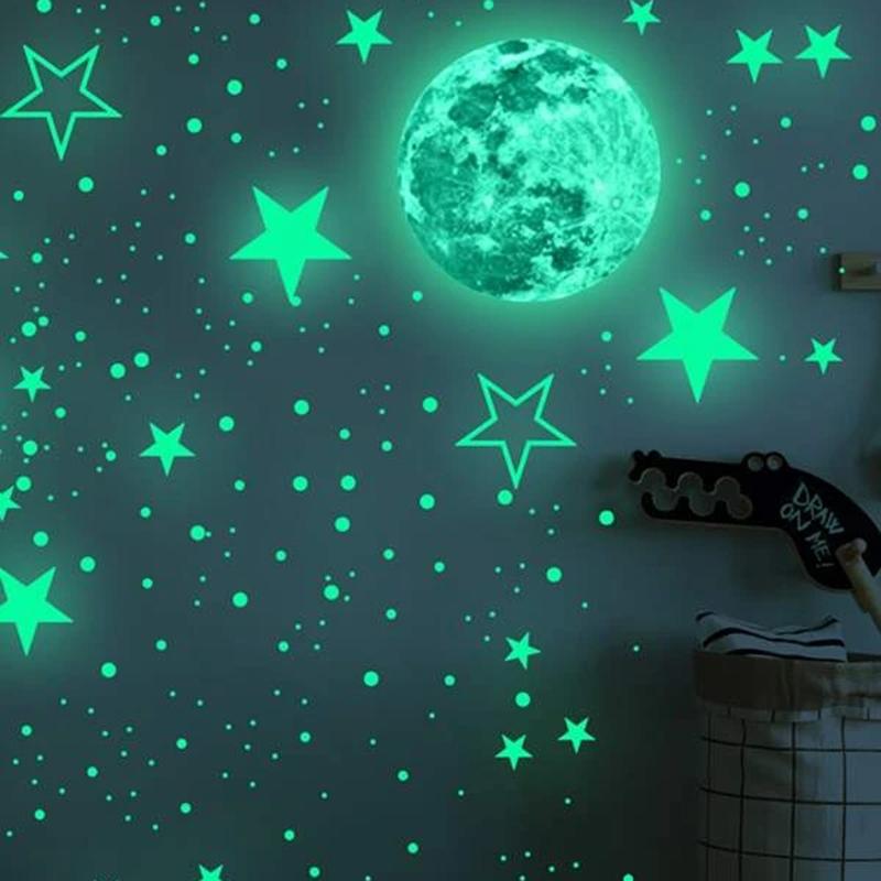 Glow-in-Dark Star Wall Sticker Set Adhesive Bright and Realistic Stars for Starry Sky Kids Bedroom Wall Decor