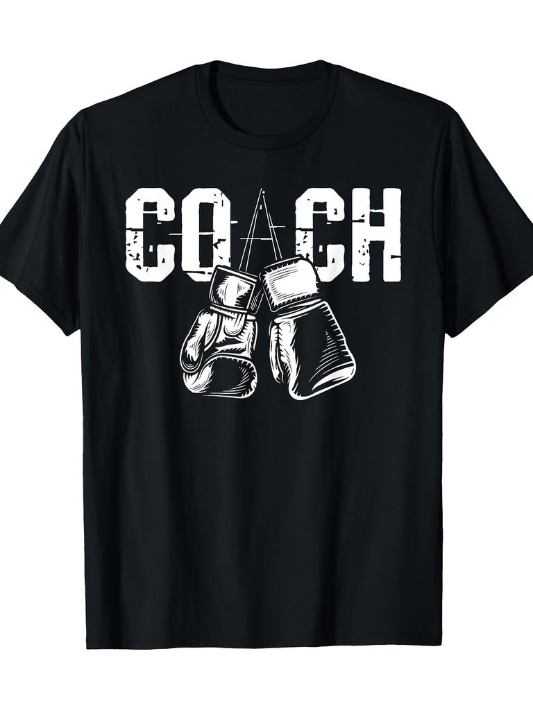 Boxing Coach Graphic Tee With Gloves Print Mens Cotton Round Neck Casual Sports TShirt Gym