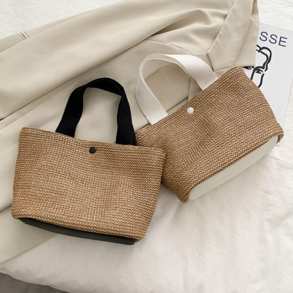 

Canvas Straw Woven Tote Bag Straw Bag Women Woven Bag Elegant Straw Shoulder Bag Outdoor