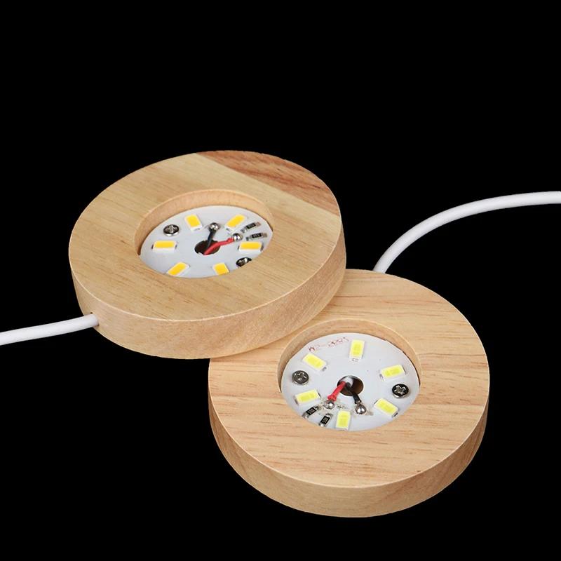 1/4PCS Wood Light Base USB Plug In 6/8Cm LED Night Lamp Colorful Art Ornament Crystal Glass LED Light for Epoxy Resin Base
