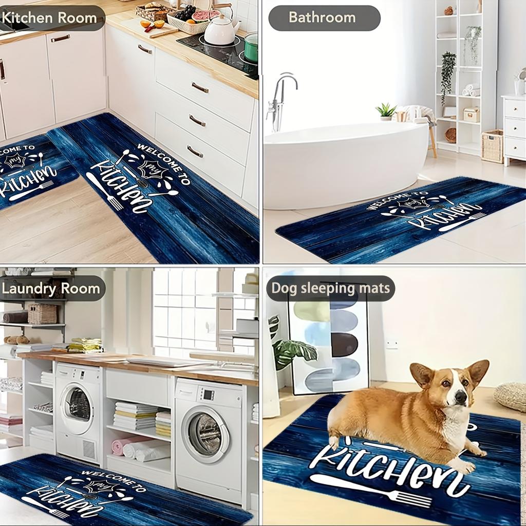 1 Adet Mavi Ahşap Desenli Yer Paspası Modern Mutfak polyester Halı Kaymaz Renkli İç Mekan Halısı, Ev Banyo Yatak Odası Oturma Odası Dekorasyonu İçin