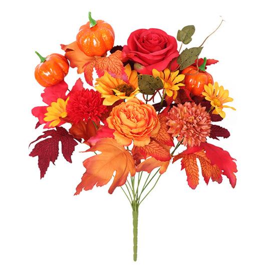 Fall Artificial Flower Bouquet Realistic Fake Silk Sunflower Halloween Thanksgiving Harvest Festival Indoor