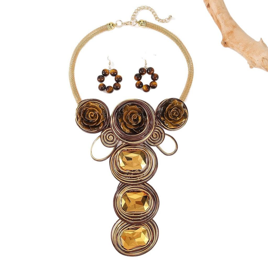 European Style Jewelry Set With Crystals And Resin Flower Accents For Women And Men