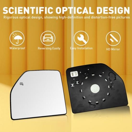 Mirror Glass Replacement for 2017- Ford F-250 Super Duty Driver Side Upper V