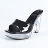 Fashion New 12CM Sexy Car Model Fashion Transparent Nightclub Crystal Square Head Non-slip Sandals High-heeled Slipper