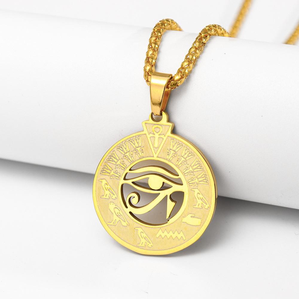 Ancient Egyptian Eye of Horus Hollow Pendant Hip Hop Men's Titanium Steel Necklace