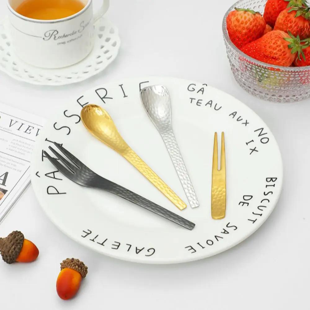 Creative 304 Stainless Steel Teaspoon Tableware Japanese Style Stirring Spoon Hammer Pattern Design Fruit Fork