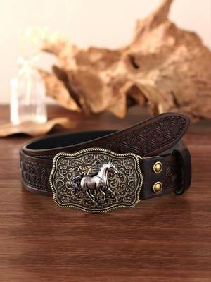 European American Cowboy Style Leather Belt - Unisex Casual Fashion