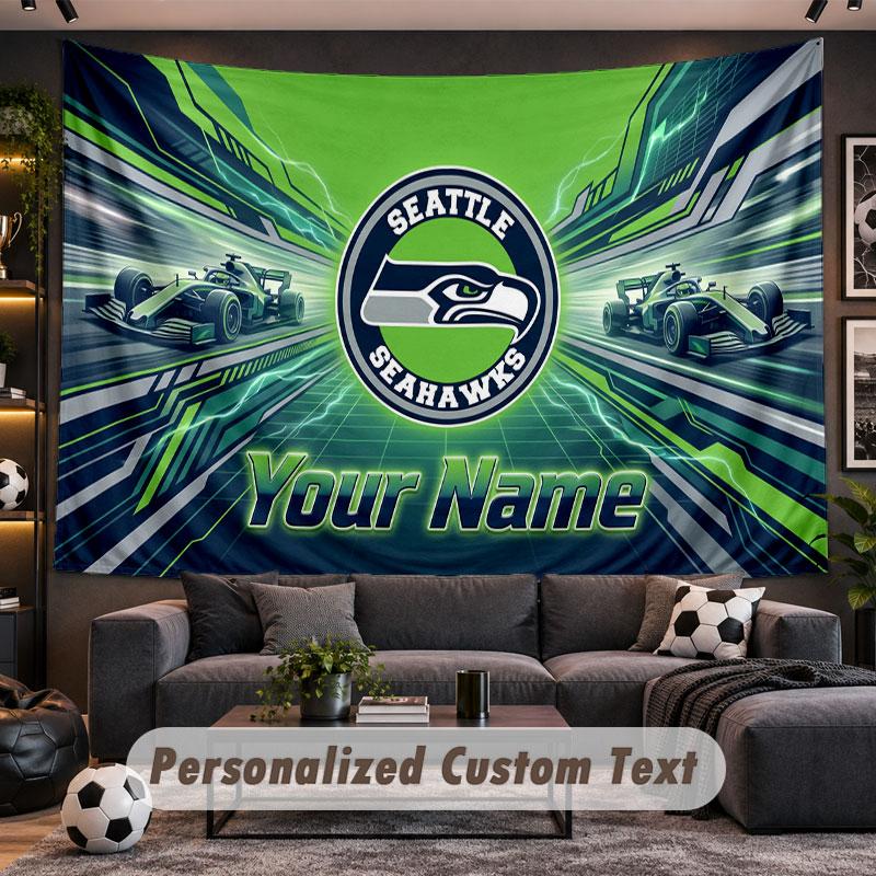 Wall Hanging Tapestry Custom NameSeattle Seahawks Pattern Personalized Printed Fabric Wall Decor