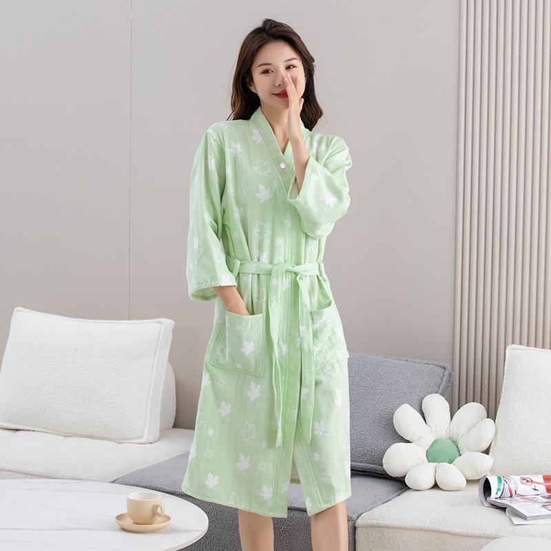 Halat de baie pentru femei din muselină dublă de bumbac pur - Ușor, cu uscare rapidă, absorbant de apă, personalizabil pentru spa și îngrijirea pielii de primăvară/vară.