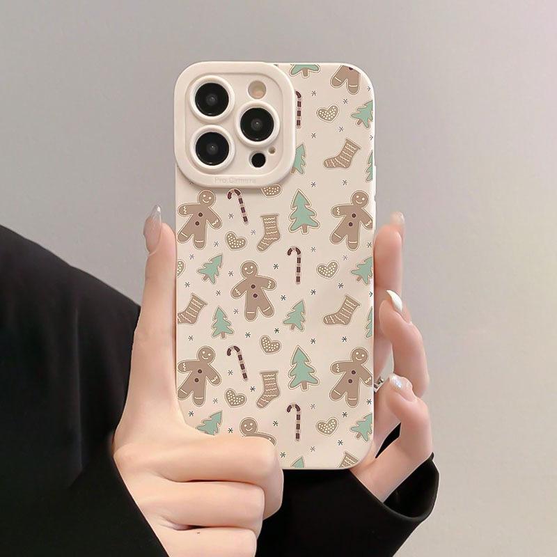 

Чехол с принтом Рождественского пряничного человечка для iPhone 16 15 14 11 13 12 Pro Max Чехол для iPhone 16E 7 8 Plus SE 2022 Зимний узор Ударопрочный Мягкий чехол для телефона iPhone 15Pro Max