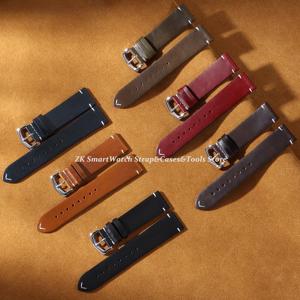 Handmade Stitching Cowhide Strap for Omega Bracelet Vintage Oil Wax Leather Watch Band 18/19/20/21/22/24mm for Seiko Wristband
