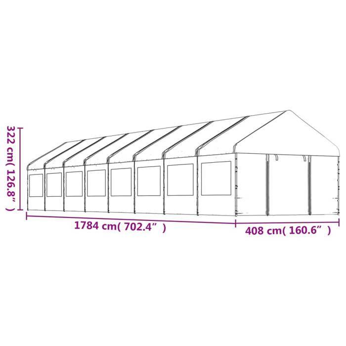VidaXL Belvédère avec toit blanc 17,84x4,08x3,22 m polyéthylène, tente de fête, chapiteau, abri à auvent, pavillon, tente 3155492