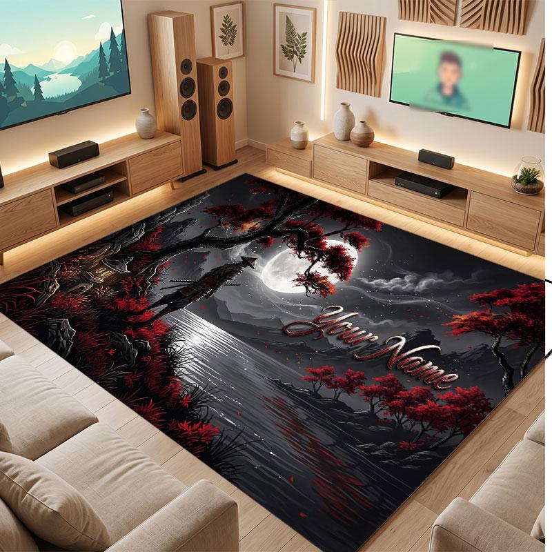 Space Cosmic Theme Crystal Velvet Floor Rug Personalized Custom Name Text Warm Carpet Home Decoration
