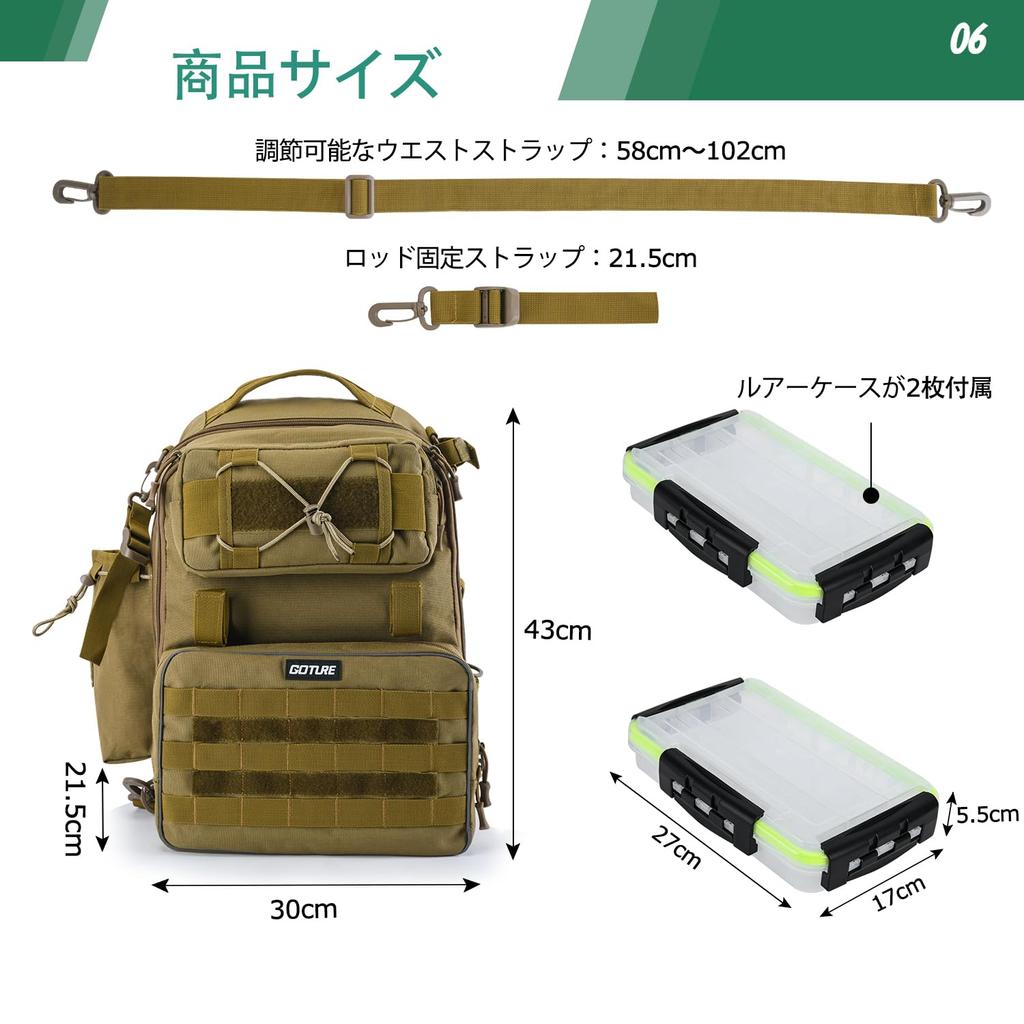 Goture Fishing Waterproof Backpack with Two Lure Large Tackle Tool Storage Bag for Hiking and Outdoor Khaki Bag, 5-Way Cases, Multifunctional,