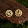 18K Gold-Plated S925 Silver Snake Stud Earrings with Retro Green Zircon
