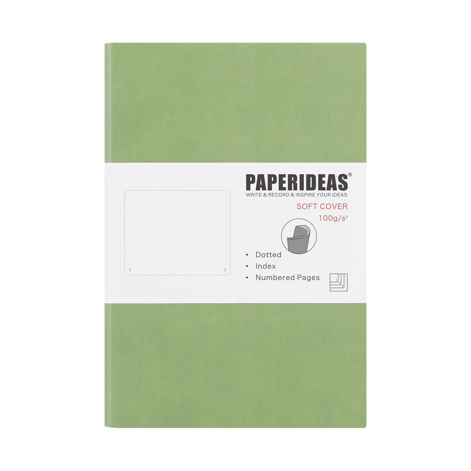 

PAPERIDEAS Notebook, A5, Soft Cover (Dot, Avocado Green)