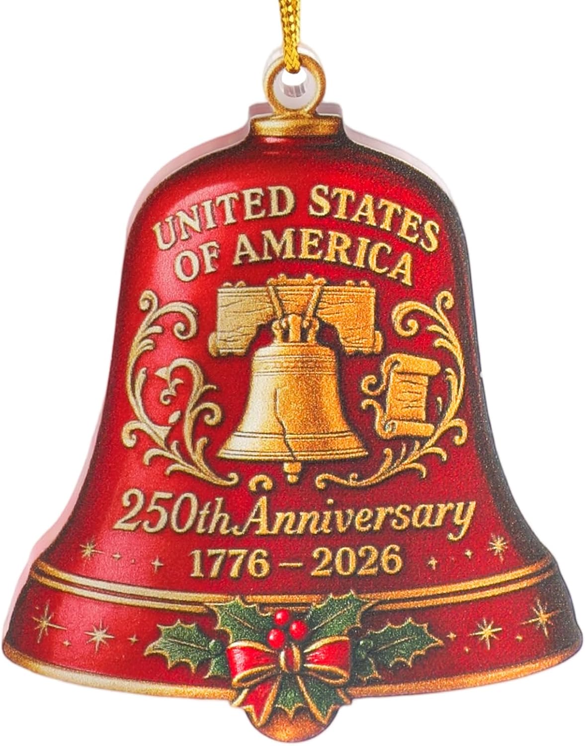 

250th Anniversary Commemorative Bell Ornament Flat Acrylic Free Pendant Patriotic Christmas Tree Hanging Decoration Collector
