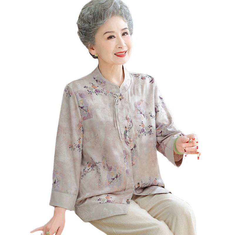 Elderly Women's Ice Silk Floral Summer Top