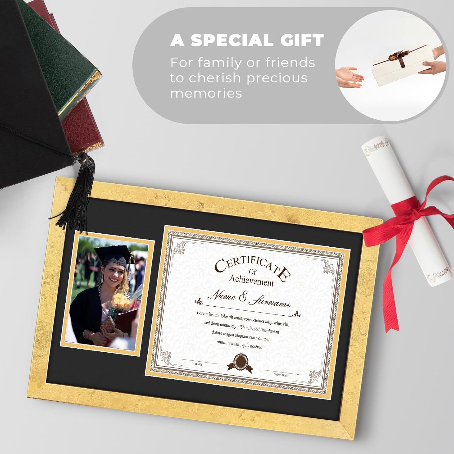 Golden State Art Diploma Frame and Picture, Solid Wood Certificate Frame with Glass Front, Display Diploma Double Mat Document (Black,11cm)