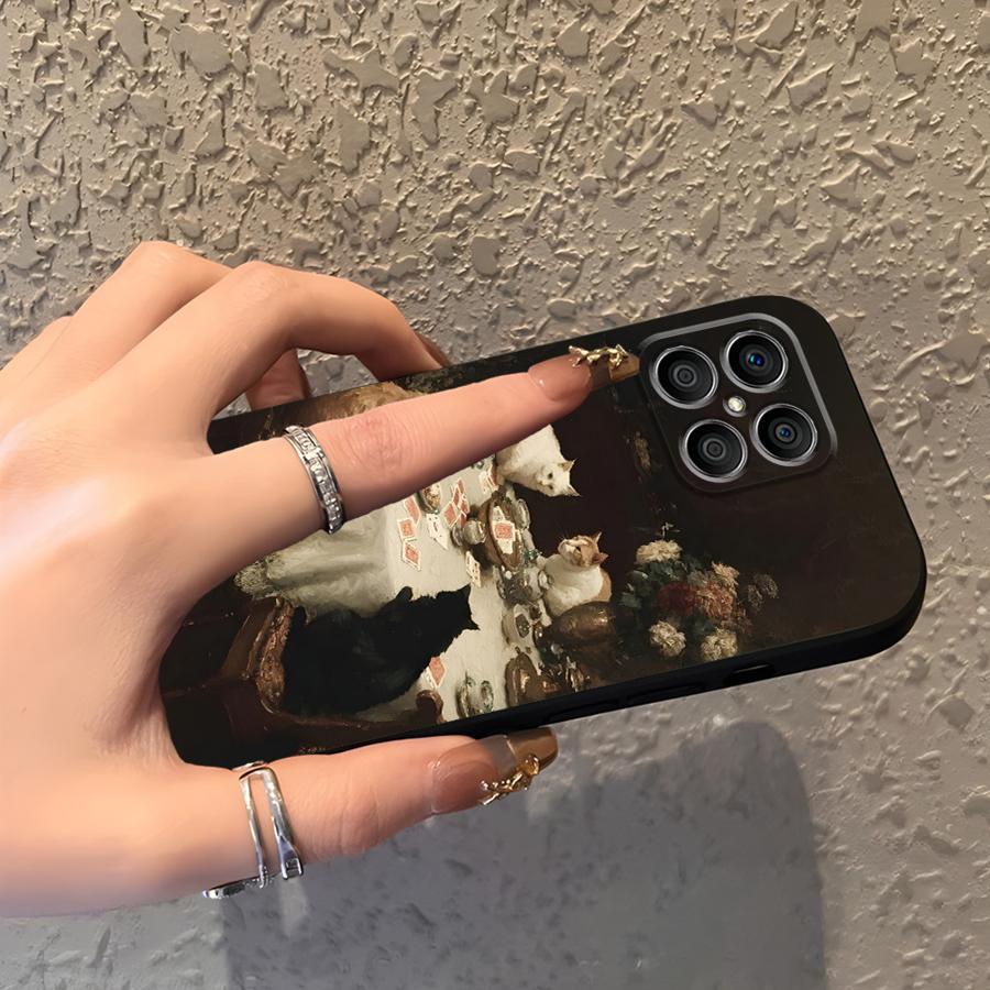 Case for Honor 200 400 Lite 8X X5b X8 X6 70 X9a X7 Magic5Lite 90 Funda Phone Cover Cartoon Oil Painting Cat