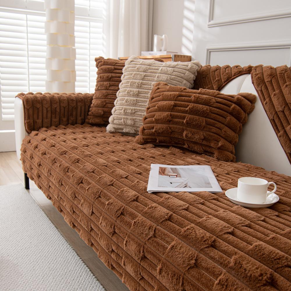 Cream Style Rabbit Plush Sofa Cushion Autumn and Winter New Thickened Cushion Winter Antislip High-End Sofa Cover Cloth