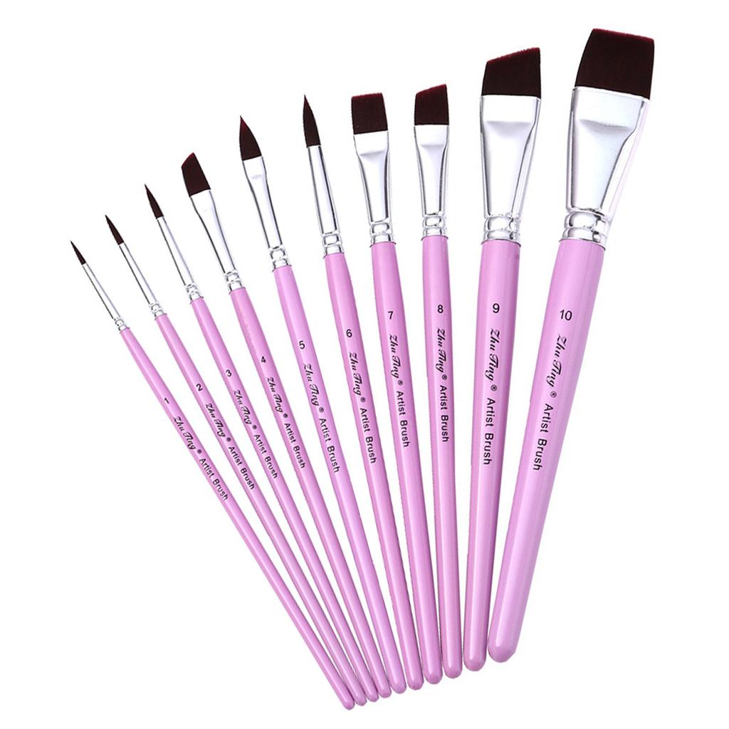 10x Paint Brush Set Oil Painting Brushes Watercolor Paint Brush Nylon Hair Paint Brushes Detail Paint Brush for Face