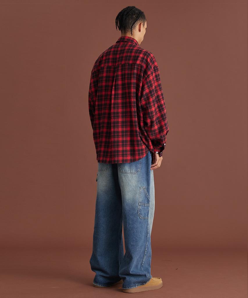 CREAM SODA LAB Big Oversized Tartan Check Shirt Red