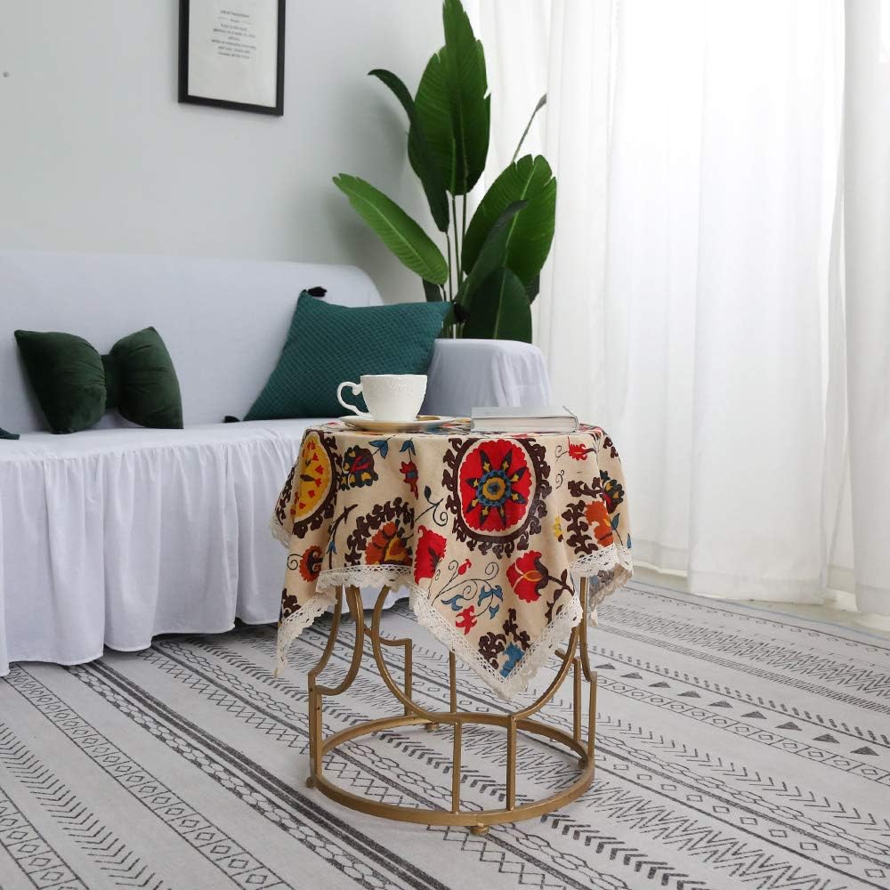 Aothpher 24x24 Inches Modern Boho Floral Jacquard Washable Small Tablecloths with Lace for Dining Table