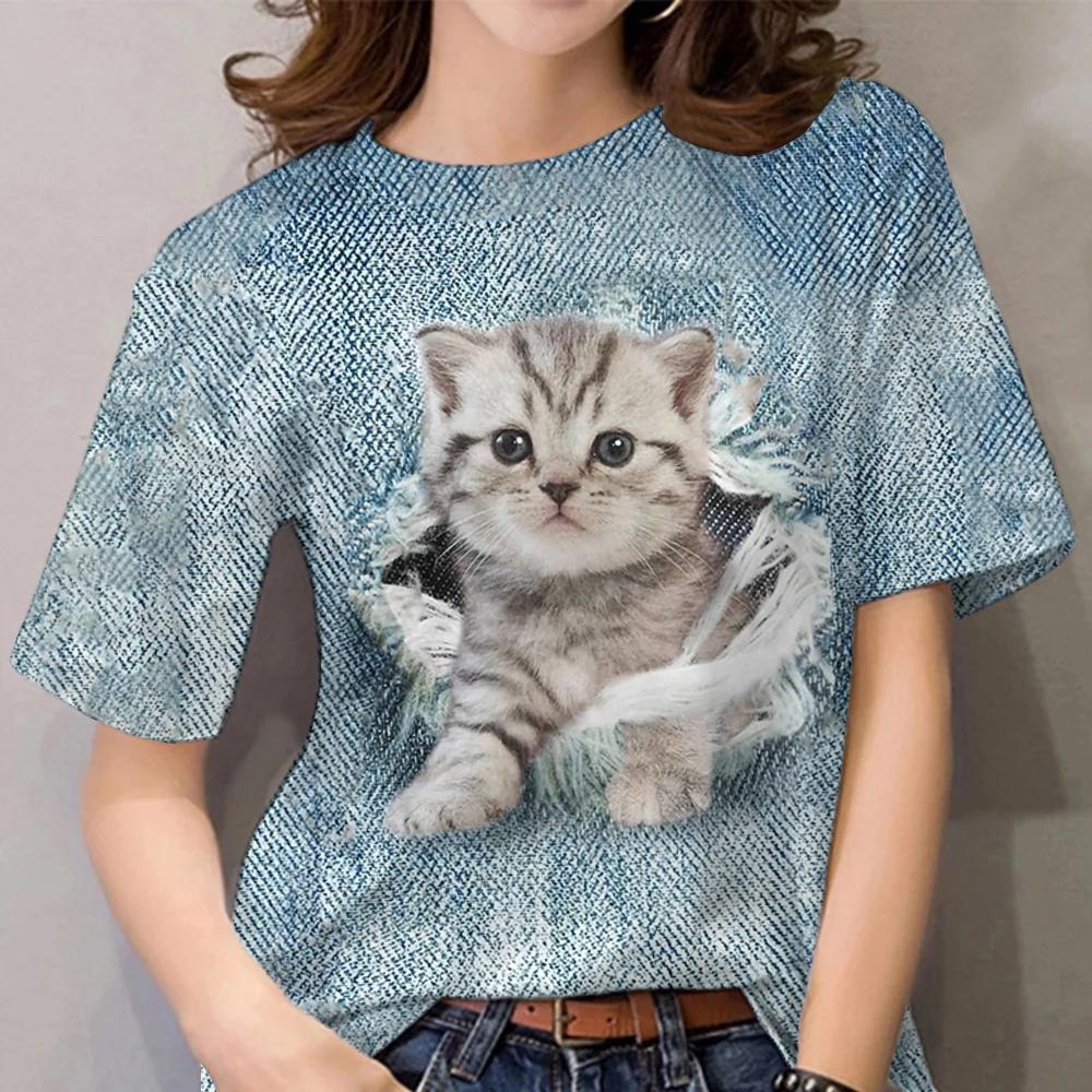 Women's Girl 3D Printed Cat Pattern Summer Casual Street Short Sleeved Top T-shirt