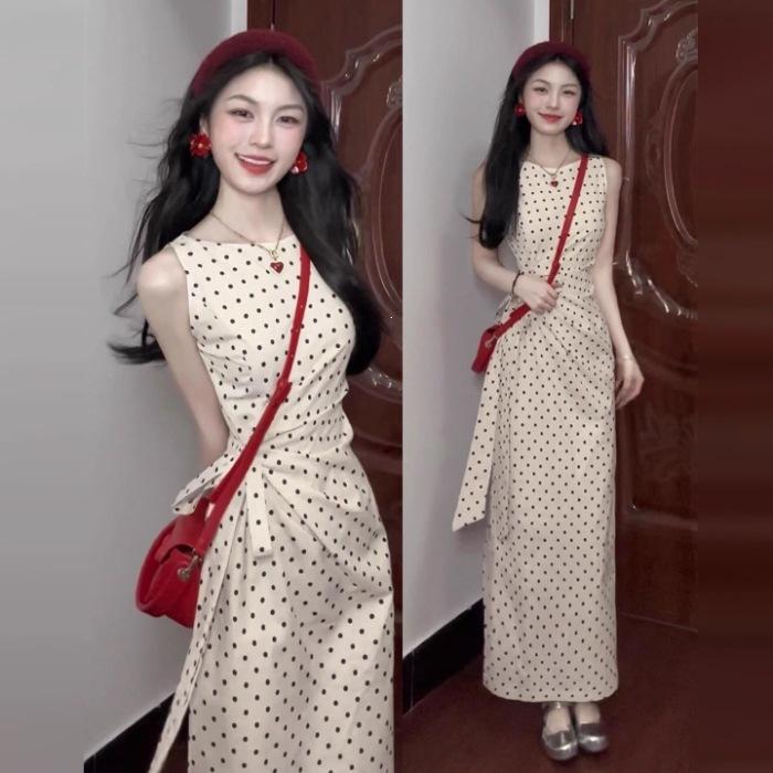 French Polka Dot Temperament Sleeveless Vest Dress Summer Design New Waist Thin Retro