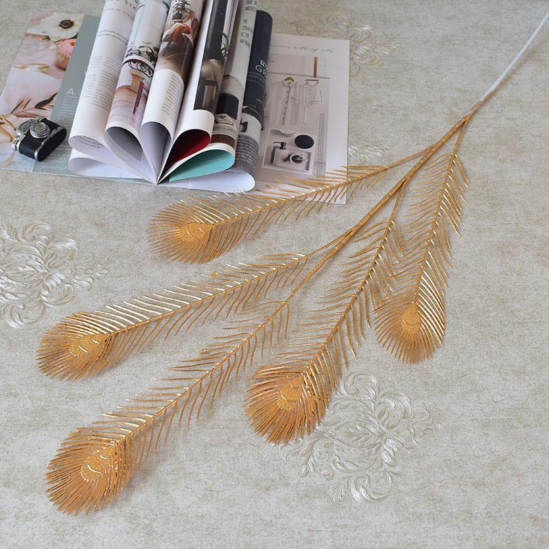 Wedding Simulation Flower Peacock Tail Feather Phoenix Tail Wedding Hall Road Guide Home Outdoor Decorative Plastic Fake Flower 1pc золотой