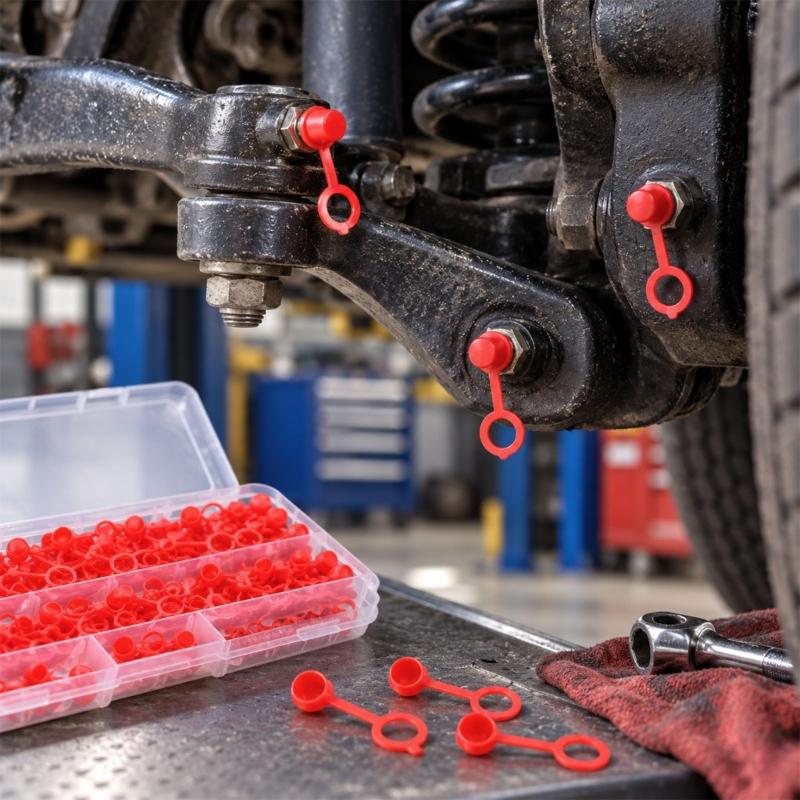 Tethered Grease Zerk Fitting Dust Covers, Plastic Fitting Covers with Attached Retainers That Remain At the Fitting During Routine Service Tasks