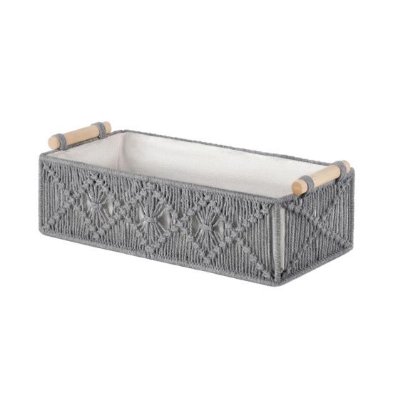 Storage Box with Wooden Handles Large Capacity Basket Woven Design Countertop Organizer for Cosmetics And Sundries