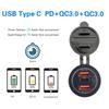 68W Dvojitá zásuvka USB QC 3.0 a Type-C PD Trojitá zásuvka 12-24V Nabíječka do auta s dotykovým spínačem Vodotěsná pro auto Loď Mořské RV