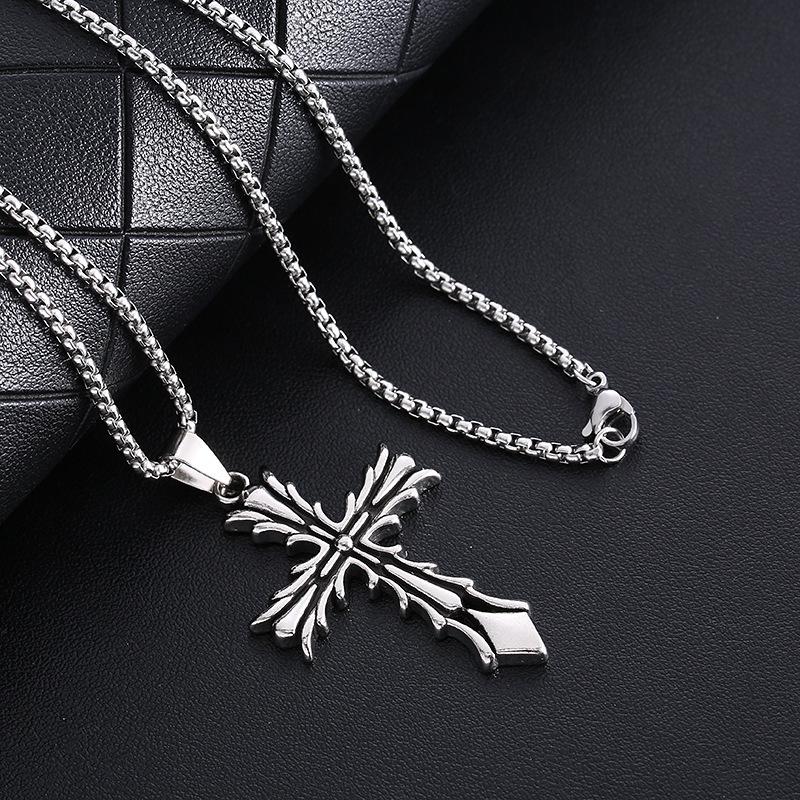 Retro European-American Unisex Cross Pendant Necklace - High-End Hip-Hop Style Sweater Chain