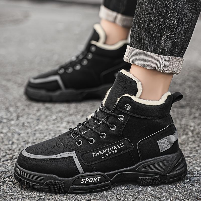 Large Size Winter Men's Plush Warm High Top Cotton Shoes, Korean Version Casual Snow Boots, Anti Slip and Wear-resistant Shoes