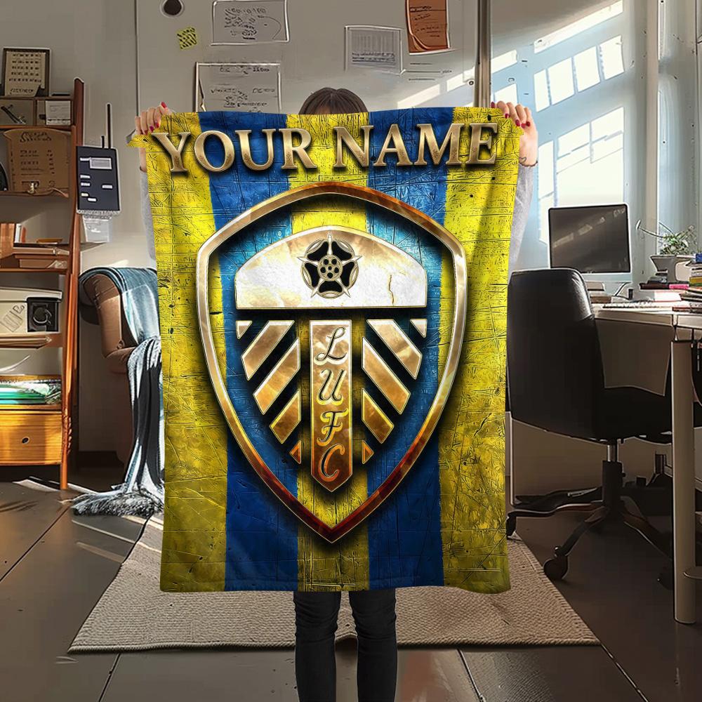 1PC Custom Name Leeds United F.C. Patterned Flannel Blanket Suitable For All Seasons for Home Decor Warmth and Comfort Gifts Holiday Present -HE143