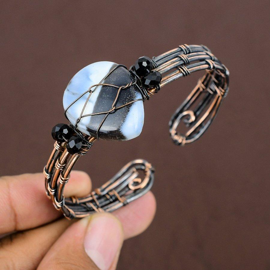 Natürlicher Owyhee Opal Edelstein Handgemachter Kupferdraht Wickel Armreif Adj. a4j09
